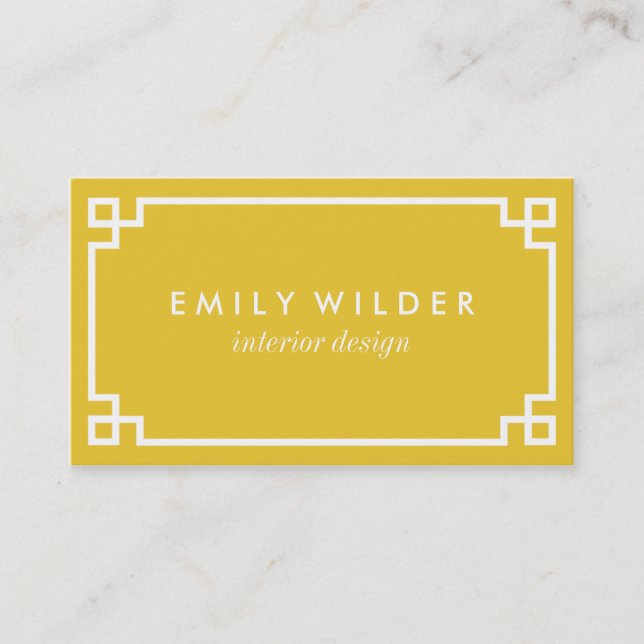 Chic Yellow and White Greek Key Business Card (Front)