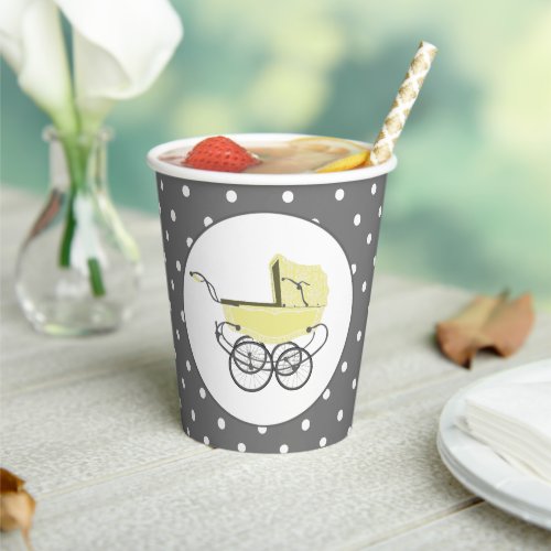 Chic Yellow Baby Buggy Baby Shower Paper Cups