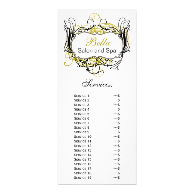 chic yellow, black and white Services rack card (Front)