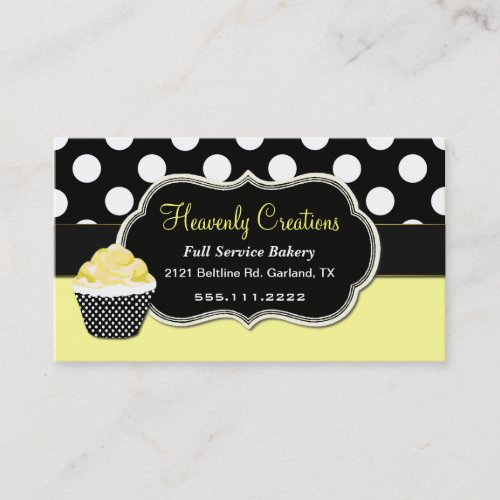 Chic Yellow &amp; Black Custom Bakery Business Card