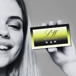 Chic Yellow Black Ombre Sparkle Diamonds Initials  Business Card
