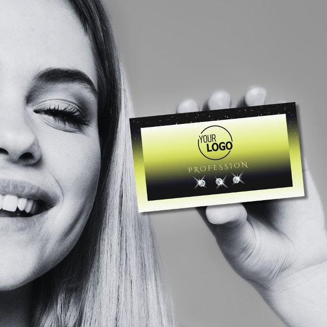 Chic Yellow Black Ombre Sparkle Diamonds with Logo Business Card (Creator Uploaded)