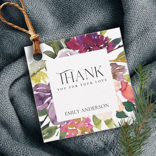 CHIC YELLOW BLUSH BURGUNDY FLORAL THANK YOU FAVOR TAGS