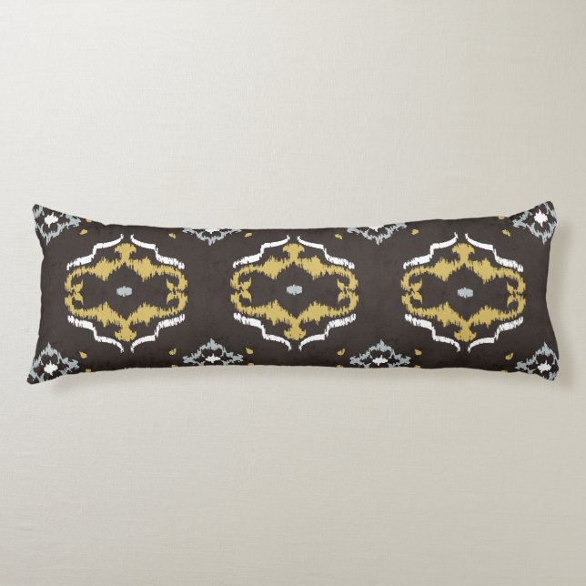 Chic yellow brown ikat tribal pattern body pillow (Front)