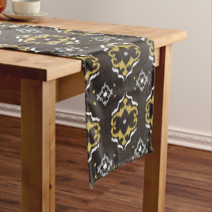 Chic yellow brown ikat tribal pattern short table runner