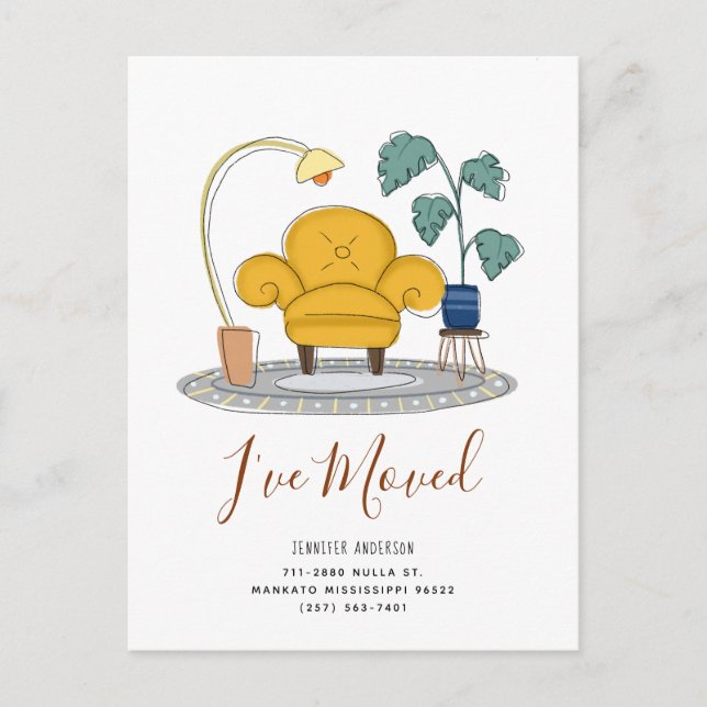 Chic Yellow Couch Living Room New Home Moving Announcement Postcard (Front)