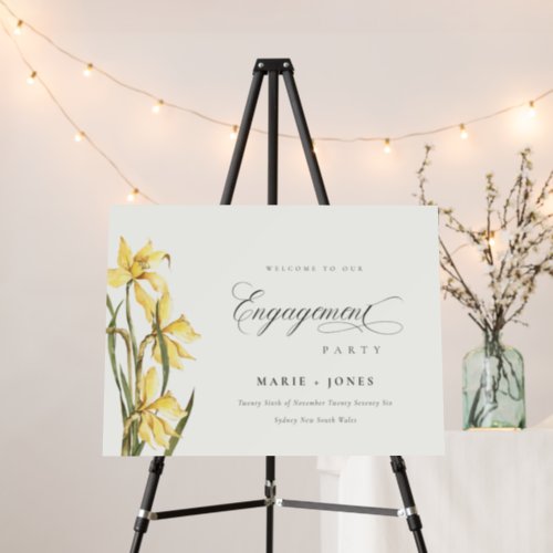 Chic Yellow Daffodil Floral Engagement Welcome Foam Board