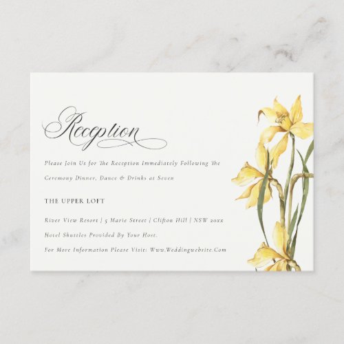 Chic Yellow Daffodil Watercolor Wedding Reception Enclosure Card