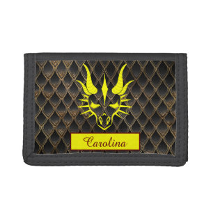 Chic Yellow Dragon Head & Brown Dragon Scales Trifold Wallet
