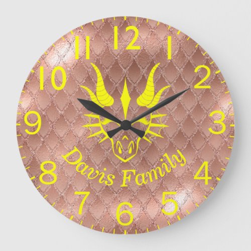 Chic Yellow Dragon Head  Pink Dragon Scales Large Clock