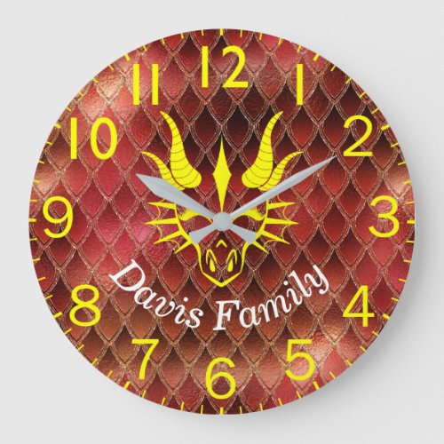 Chic Yellow Dragon Head  Red Dragon Scales Large Clock