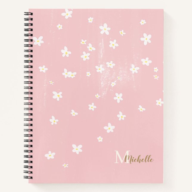 Chic Yellow Farmhouse Sweet Daisies Monogram  Note Notebook (Front)