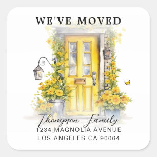 Chic Yellow Floral Door We've Moved Moving Square Sticker