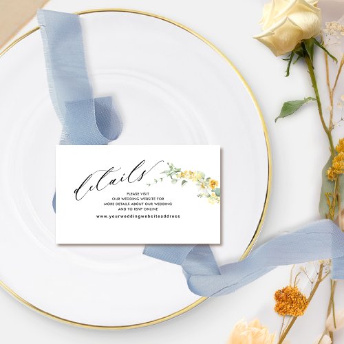 Chic Yellow Floral Wedding Website  Details  Enclosure Card