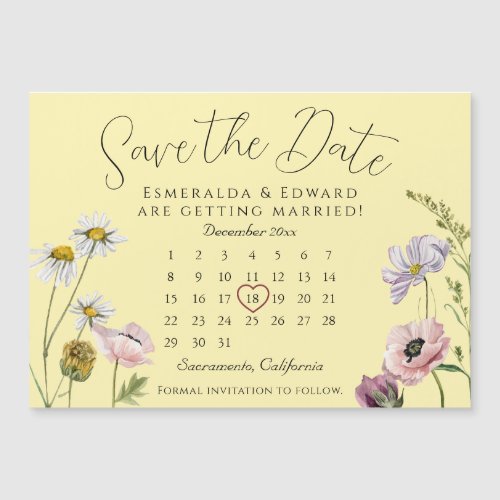 Chic Yellow Flower Wedding Calendar Save The Date