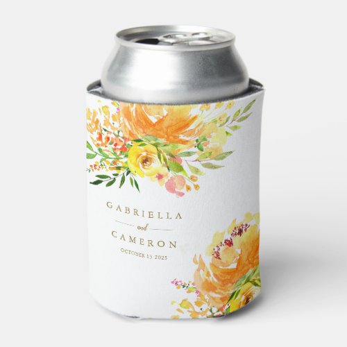 Chic Yellow Flowers Watercolor Wedding Custom  Can Cooler