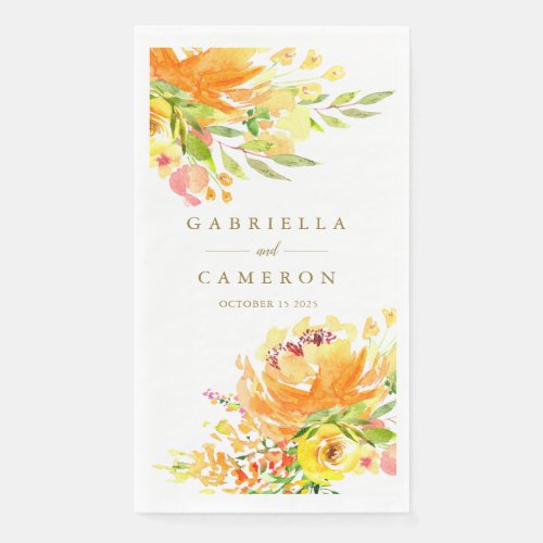 Chic Yellow Flowers Watercolor Wedding Custom  Paper Guest Towels