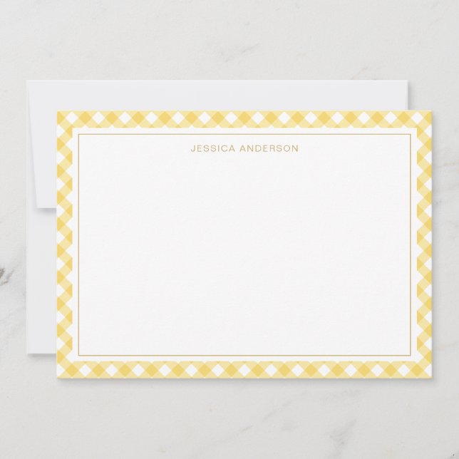 Chic Yellow Gingham Pattern Note Card (Front)