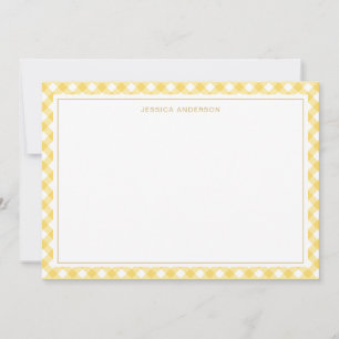 Chic Yellow Gingham Pattern Note Card