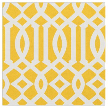 Chic Yellow Gold And White Trellis Lattice Pattern Fabric by cardeddesigns at Zazzle