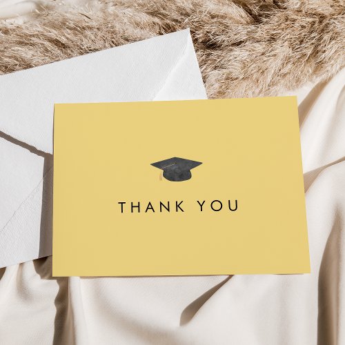 Chic Yellow Grad Cap Graduation Thank You Card