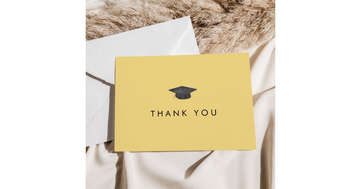 Chic Yellow Grad Cap Graduation Thank You Card | Zazzle