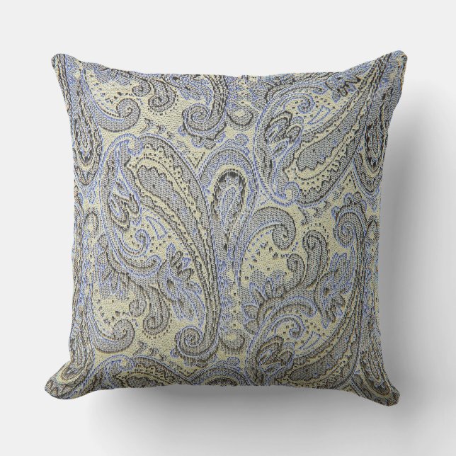 Chic Yellow-Green and Gray Paisley Throw Pillow (Front)