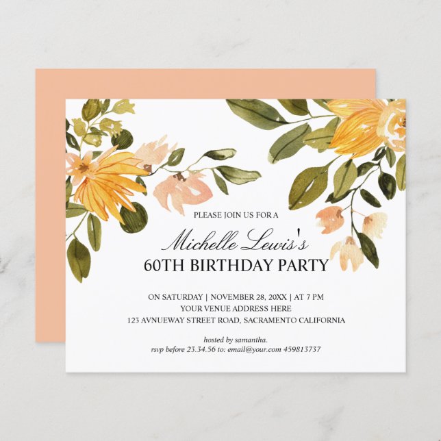 Chic Yellow green floral 60TH BIRTHDAY PARTY (Front/Back)