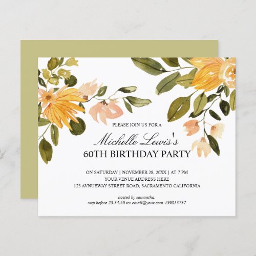 Chic Yellow green floral 60TH BIRTHDAY PARTY