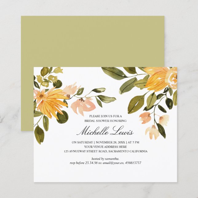 Chic Yellow green floral Wedding Bridal SHOWER (Front/Back)