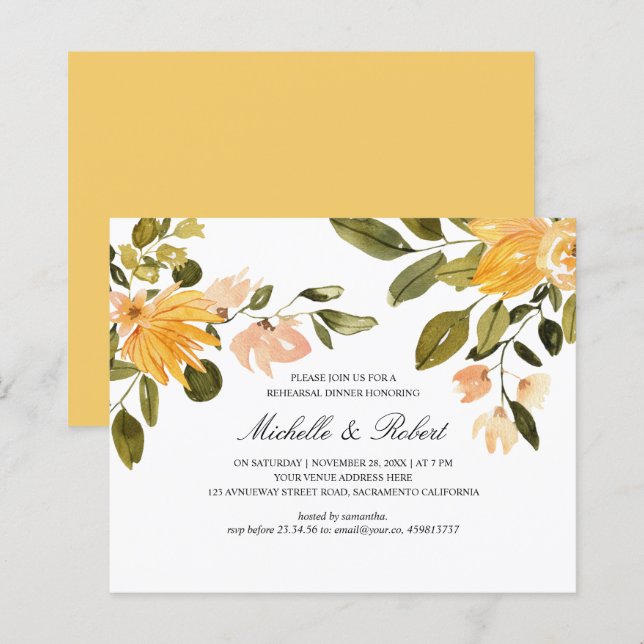 Chic Yellow green floral Wedding rehearsal dinner (Front/Back)