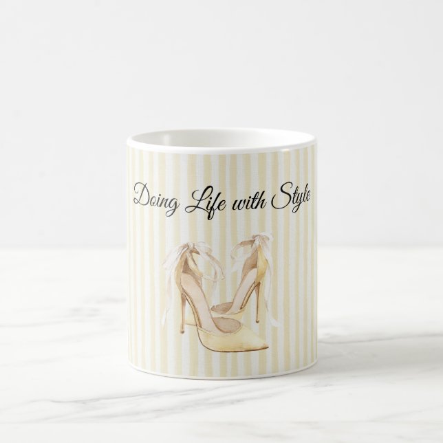 Chic Yellow High Heels Stripes Coffee Mug (Center)