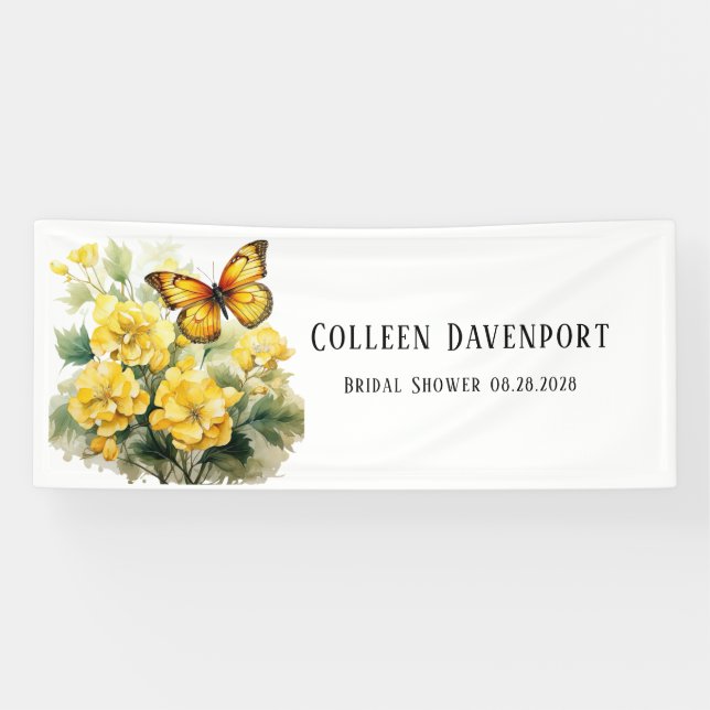 Chic Yellow Hydrangea Butterfly Bridal Shower Banner