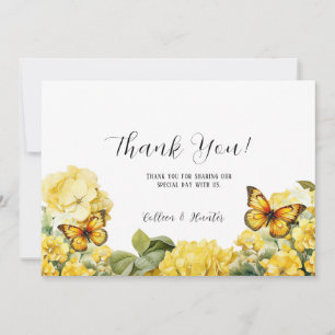 Chic Yellow Hydrangea Butterfly Thank You Cards