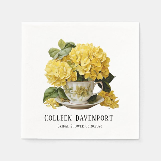 Chic Yellow Hydrangea Teacup Bridal Shower Napkins (Front)