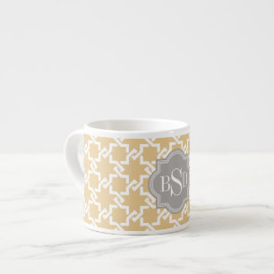Chic yellow interlocking pattern monogram espresso cup