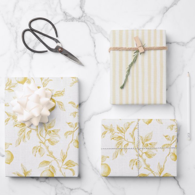 Chic Yellow Lemons Bridal Shower Wrapping Paper Sheets (Front)