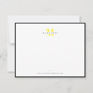 Chic Yellow Letter Simple Monogram Name Note Card