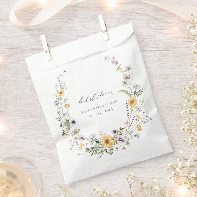 Chic Yellow Lilac Wildflower Wreath Bridal Shower Favor Bag (Clipped)