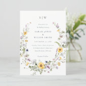 Chic Yellow Lilac Wildflower Wreath Wedding Invite (Standing Front)