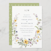 Chic Yellow Lilac Wildflower Wreath Wedding Invite (Front/Back)