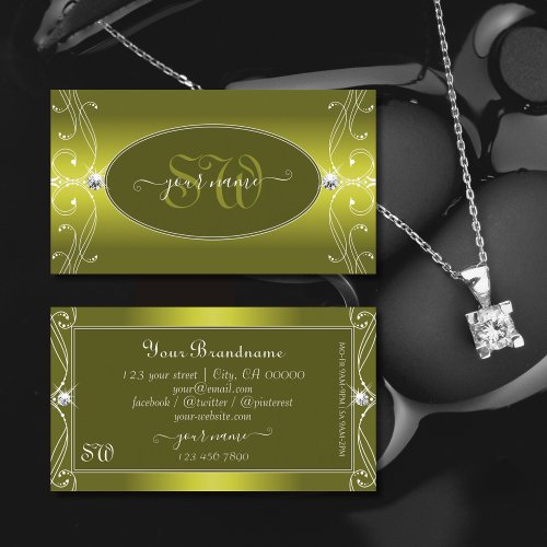 Chic Yellow Mustard Ornate Sparkle Jewels Initials Business Card