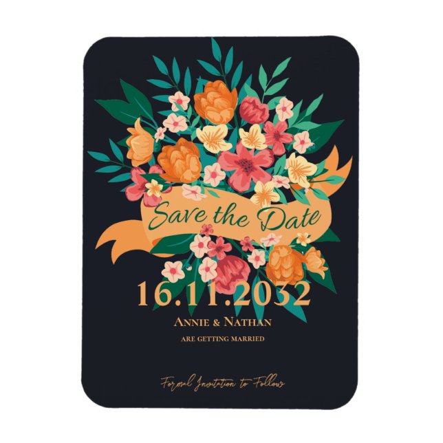 Chic Yellow Orange Florals Wedding Save the Date Magnet (Vertical)