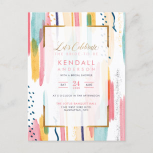 Chic Yellow Painted Memphis Artistic Bridal Shower Invitation Postcard