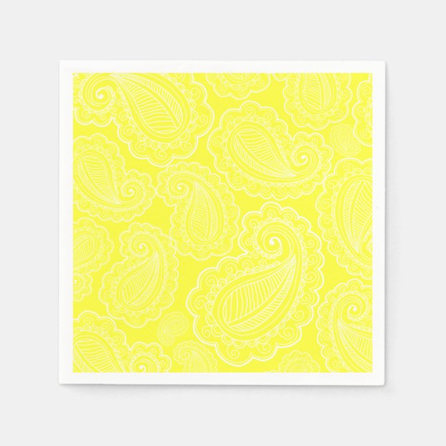 Chic Yellow Paisley Floral Design Wedding Paper Napkins (Front)