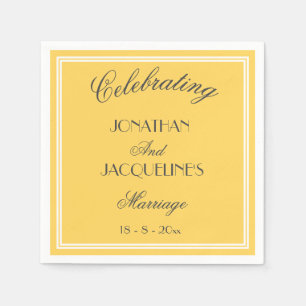 Chic Yellow Personalized Names Wedding Napkins