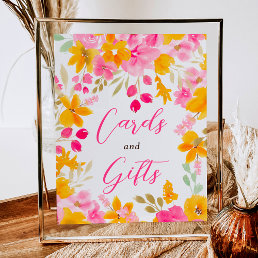 Chic yellow pink floral watercolor bridal sign