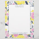 Chic yellow pink indigo blue floral watercolor letterhead<br><div class="desc">Chic yellow pink indigo blue floral watercolor pattern</div>