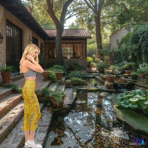 Chic Yellow Plaid Denim: Personalize Logo & Text Capri Leggings