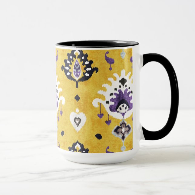 Chic yellow purple ikat tribal pattern mug (Right)